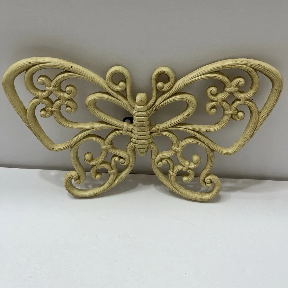 VTG Homco Butterflies Wall Decor Boho Faux Wood Rattan 1970s USA MCM - Set of 3
